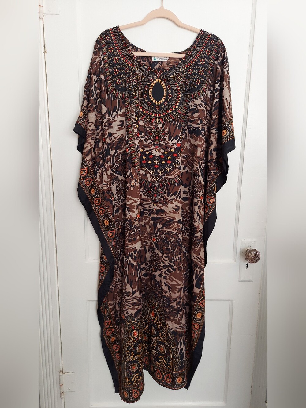 VTG Y2K Lapogee Kaftan Maxi Dress Warm Tone OS Vacation Pool Party Resort wear